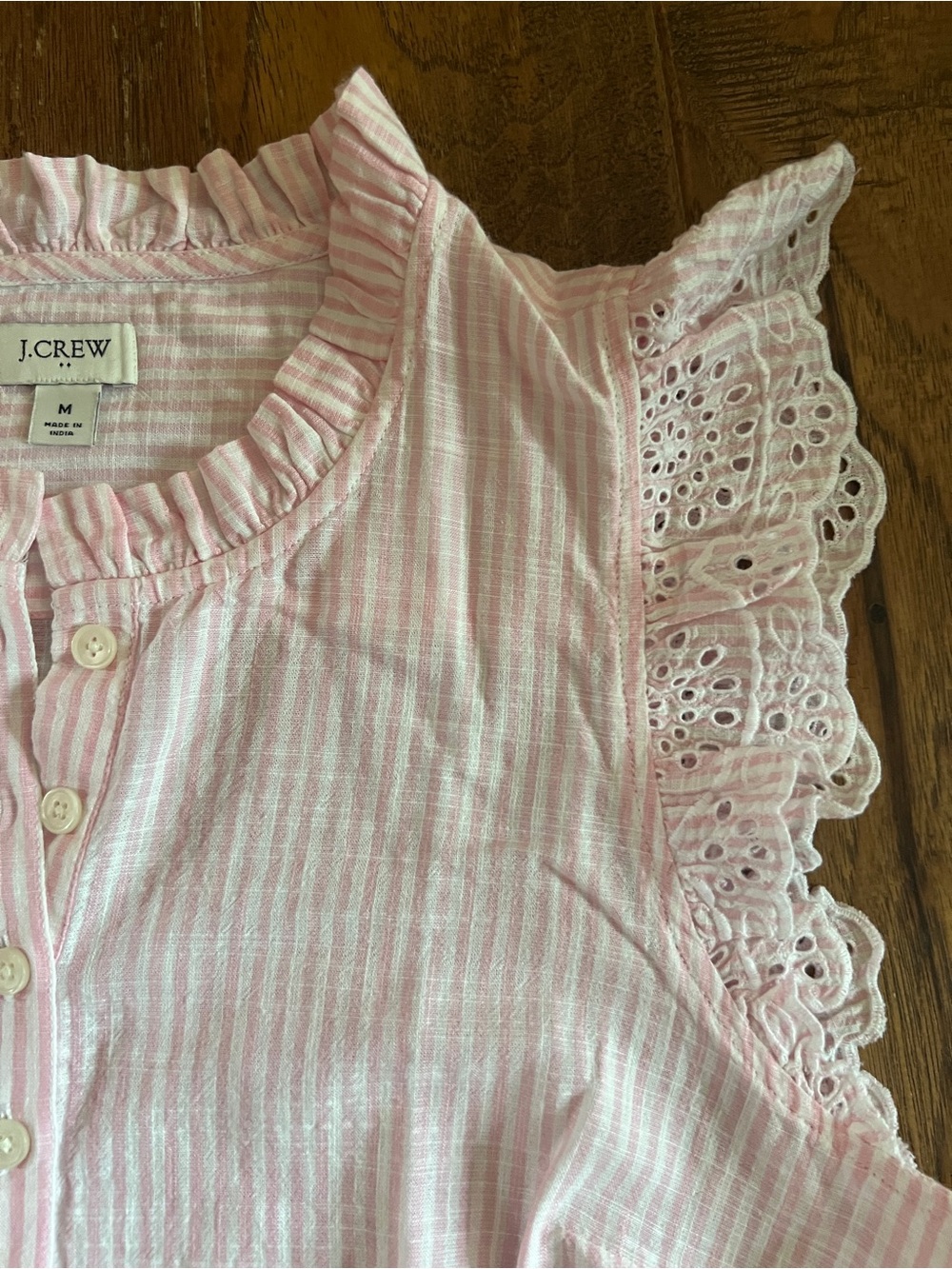 J. Crew Pink and White Striped Eyelet Flutter Sleeve Blouse - Picture 4 of 8